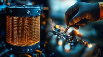 Close-up of industrial components and precision tools highlighting engineering and manufacturing processes. photo