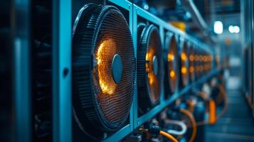 A row of computer fans in a data center photo