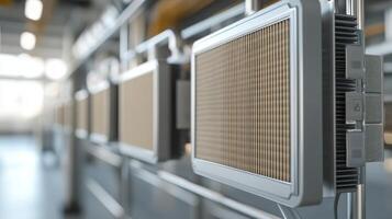Close-up of industrial filters in a modern facility, showcasing technology and design. photo