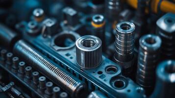 Close-up of intricate mechanical components showcasing precision engineering and design. photo