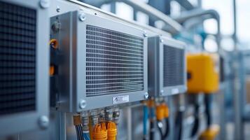 Industrial equipment featuring cooling units and connectors in a technical environment. photo