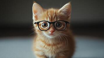 A small orange kitten wearing glasses photo