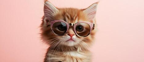 A cute little ginger cat wearing sunglasses photo