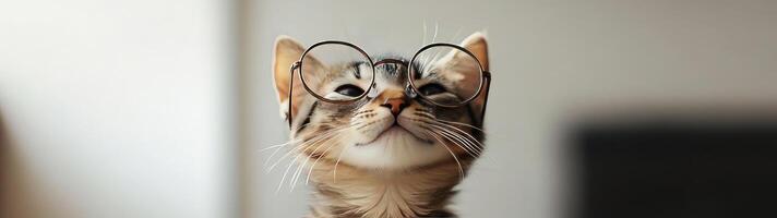 A cat wearing glasses and looking up photo