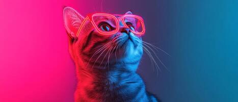 A cat wearing glasses on a colorful background photo