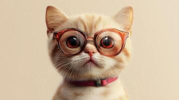 A cat wearing glasses on a beige background photo