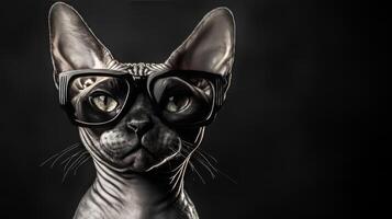 A cat wearing sunglasses on a black background photo