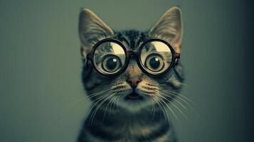 A cat wearing glasses and looking up photo