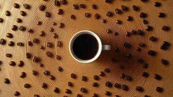 Coffee beans on a wooden table photo