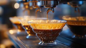 A coffee machine is pouring coffee into cups photo