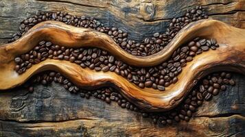 Coffee beans on a wooden table photo