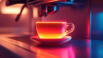A coffee cup is lit up by a machine photo