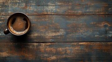 A cup of coffee on a wooden table photo