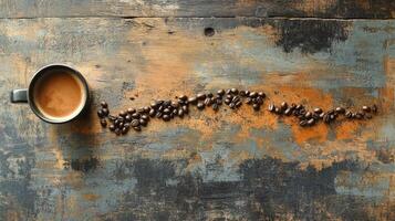 Coffee beans on a rustic wooden table photo