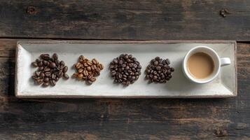 Coffee beans and coffee beans on a tray photo