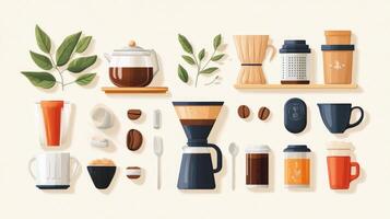 Coffee and coffee accessories set flat design illustration photo