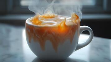 A coffee cup with steam coming out of it photo