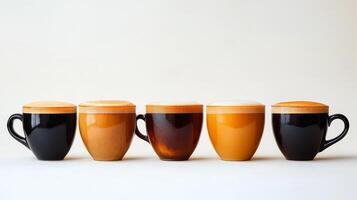 Coffee cups with different colored foam photo