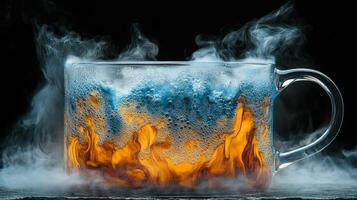A glass mug filled with smoke and steam photo