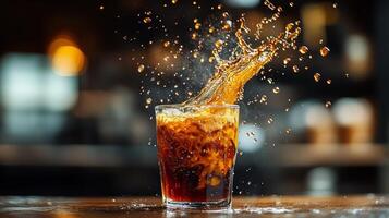 A glass of cola being poured into it photo