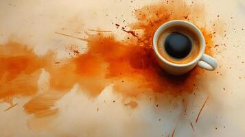 A cup of coffee is splattered with paint photo
