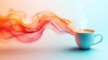 Coffee cup with steam and colorful smoke photo