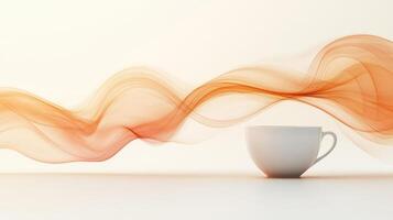 Coffee cup with smoke and orange wave on white background photo