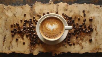 Coffee beans on a wooden table photo