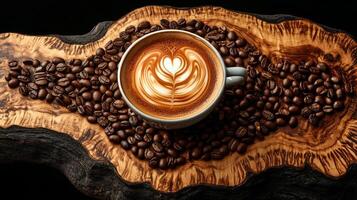 Coffee beans on a wooden table photo