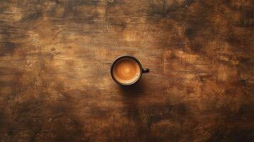 A cup of coffee on a wooden table photo