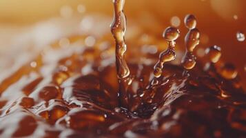 Close up of a brown liquid being poured into a glass photo