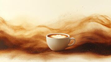 A cup of coffee is surrounded by a cloud of dust photo