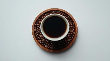 Coffee beans on a wooden tray photo