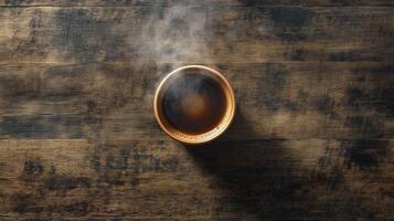 A cup of coffee on a wooden table photo