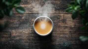 A cup of coffee with steam coming out of it photo