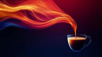 A cup of coffee with flames and smoke photo