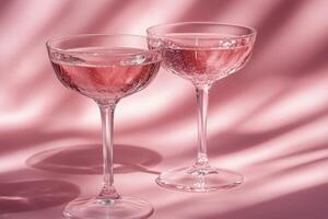 Refreshing pink drinks served in glassware on a vibrant pink background photo