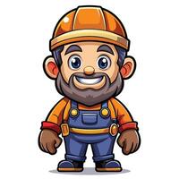 cartoon construction worker with beard and overalls vector