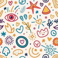 seamless pattern with colorful doodles and symbols vector
