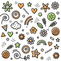 a colorful set of doodles on a white background vector