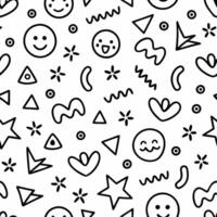 a black and white pattern with smiley faces and other shapes vector