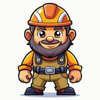 cartoon construction worker with beard and helmet vector