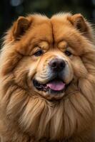 A close-up of a fluffy Chow Chow dog with a friendly expression. photo