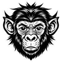 a black and white image of a monkey head vector