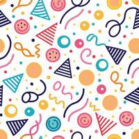 a colorful party pattern with confetti, streamers and other items vector