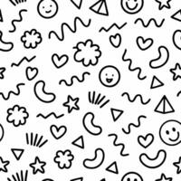 a black and white pattern with smiley faces and hearts vector