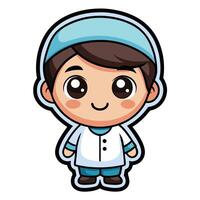 a cartoon boy in a white coat and cap vector