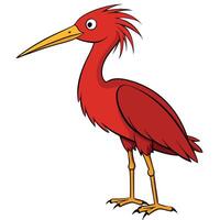 A cartoon red bird with long legs and long beak vector