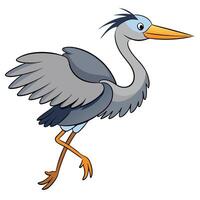 A cartoon heron with long legs and wings vector