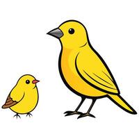 A yellow bird and a baby bird are standing next to each other vector